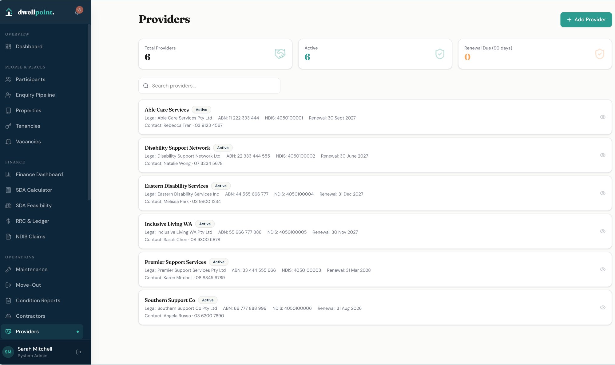 Providers list